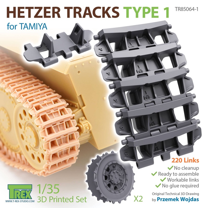 1/35 WWII Tracks for the German Hetzer Tank Destroyer Type1 w/Start Wheels (for Tamiya)