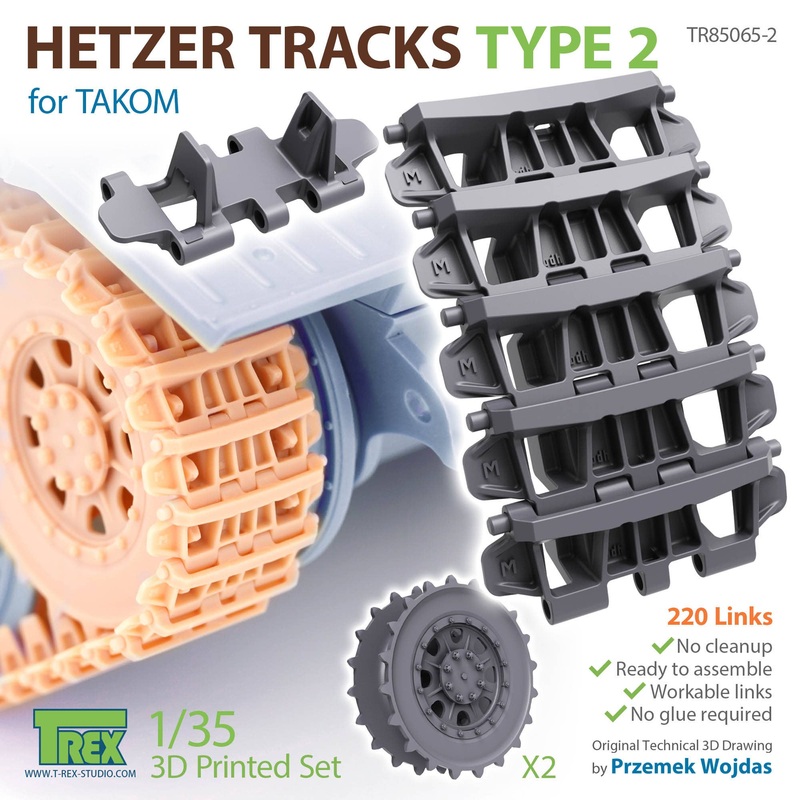 1/35 WWII Tracks for the German Hetzer Tank Destroyer Type2 w/Start Wheels (for Takom)