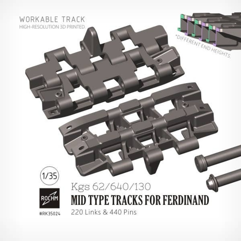 1/35 WW.II German Ferdinand Destroyer Heavy Tank Track Kgs62 / 640/130 Mid-Type Model