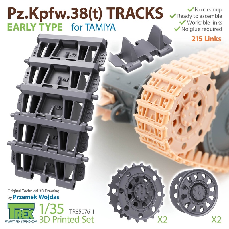 1/35 WWII German 38 (t) Light Tank Early Type Tracks with Starter Wheels/Guide Wheels (for Tamiya)