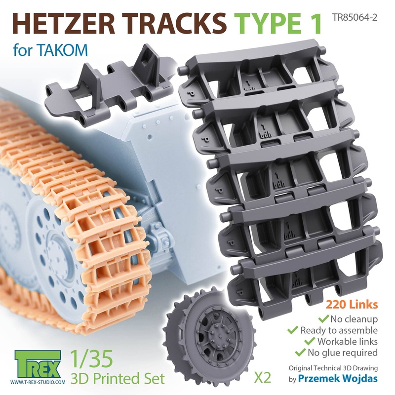 1/35 WWII Tracks for the German Hetzer Tank Destroyer Type1 w/Start Wheels (for Takom)