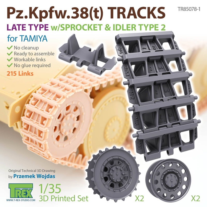 1/35 WWII German 38 (t) Light Tank Late Type Crawler with Start Wheel / Guide Wheel Type 2 (for Tamiya)