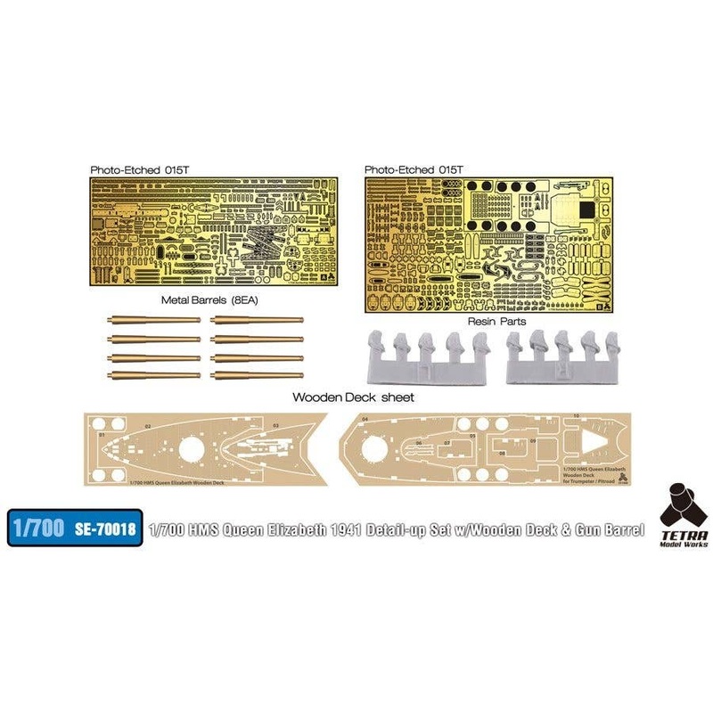 1/700 HMS Queen Elizabeth 1941 Detail-Up Set w/ Wooden Deck & Gun Barrel