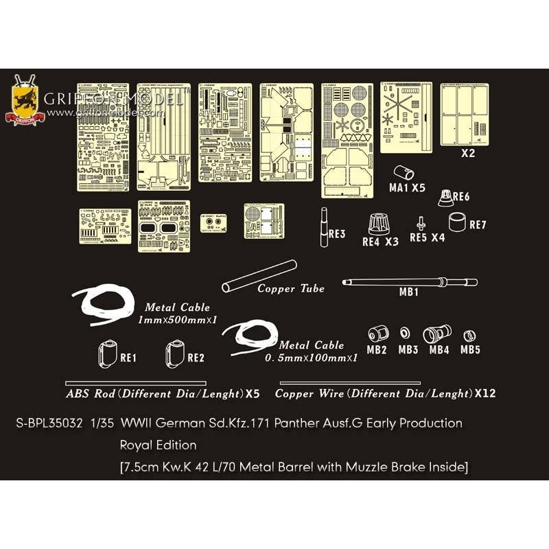 1/35 WW.II German Sd.Kfz.171 Panther Ausf.G Early Production Photo-Etched Parts & Metal Gun Barrel Royal Edition