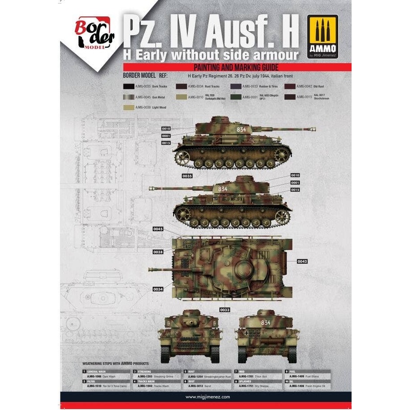 1/35 Pz.Kpfw. IV Ausf. H Early Production Type Painting and Marking Guide Pz Regiment 26. 26 Pz Dv. July 1944 Italian Front