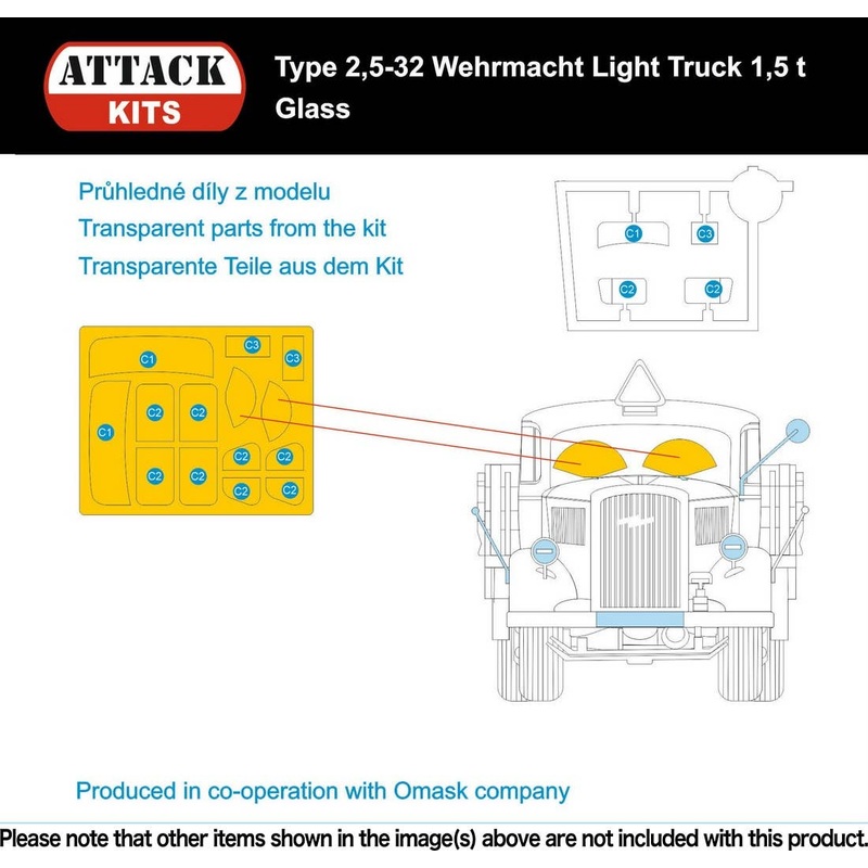 1/72 Opel Blitz (Type 2,5-32) Wehrmacht Light Truck 1,5 t - Glass Paint Mask Seal