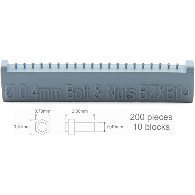 Screw 0,40mm + Nut 0,70x0,81mm 200 pieces