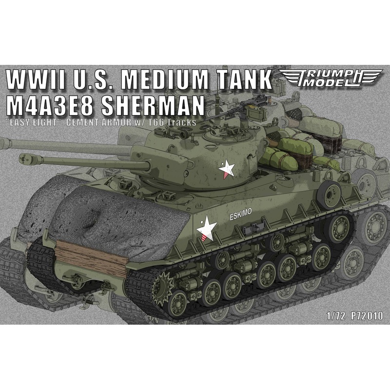 1/72 WWII U.S. Medium Tank M4A3E8 Sherman Easy Eight Cement Armor.w/ T66 Tracks