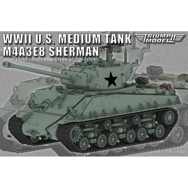 1/72 WWII U.S. Medium Tank M4A3E8 Sherman Easy Eight Mid Production.w/ T66 Tracks