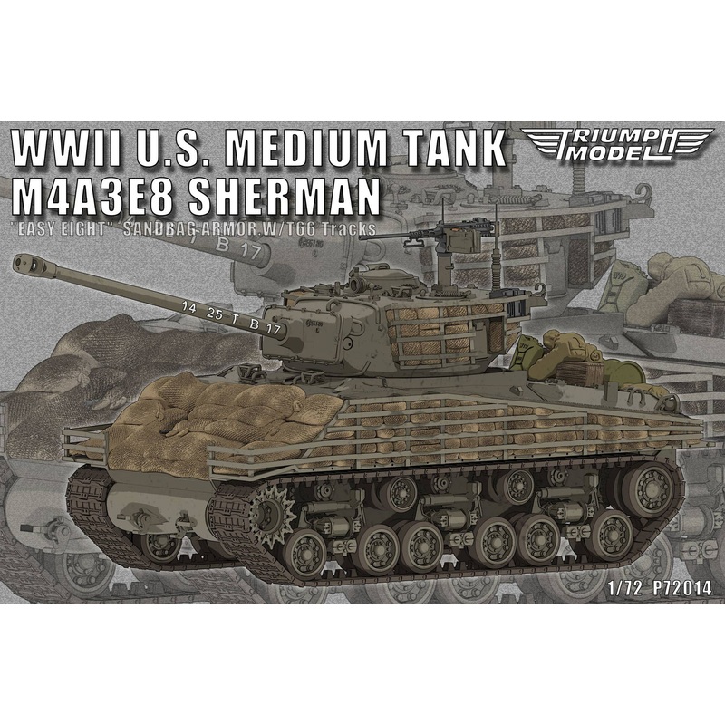 1/72 WWII U.S. Medium Tank M4A3E8 Sherman Easy Eight Sandbag Armor.w/ T66 Tracks