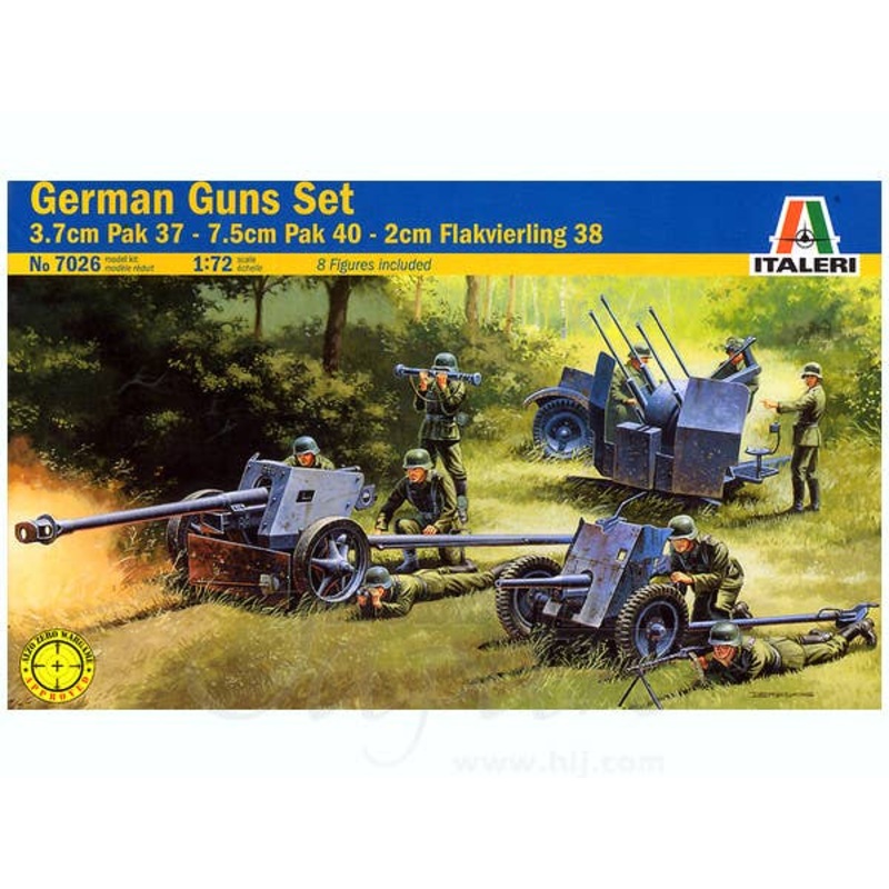 1/72 German Guns Set: 3.7cm PaK 37, 7.5cm PaK 40, 2cm Flak 38