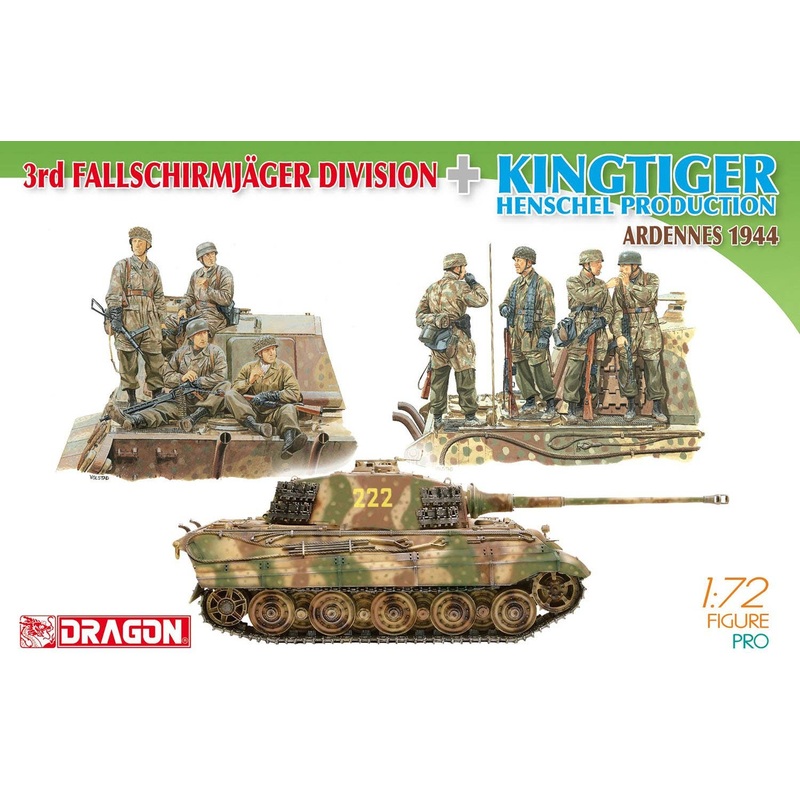 1/72 WW.II German King Tiger Henschel Turret Ardennes 1944 + 3rd Parachute Division Figure 8 Set