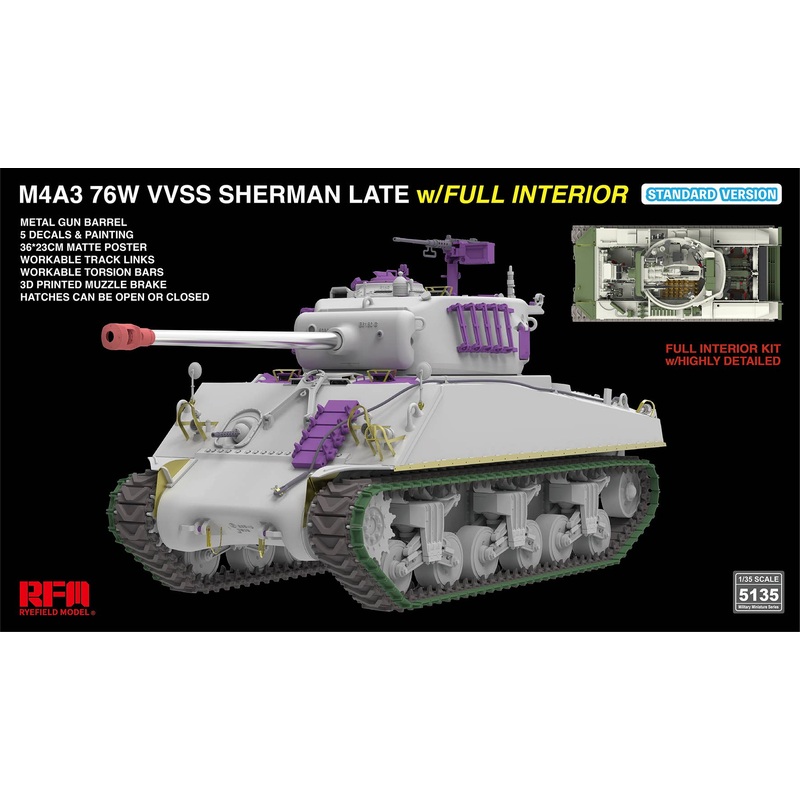 1/35 M4A3 76W VVSS Sherman Late with Full Interior Standard Version