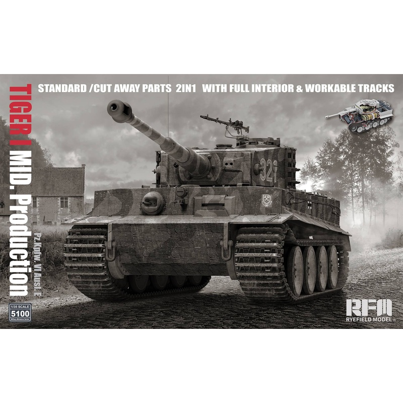1/35 Tiger I Mid Production 2 in1 w/Cutaway Parts & Full Interior & Workable Tracks