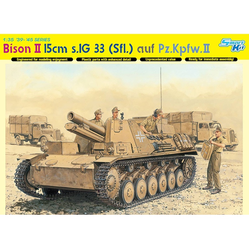 1/35 WWII German Army 15cm 33 Type Heavy Infantry Gun Mounted Self-propelled Gun Bison II with Magic Truck