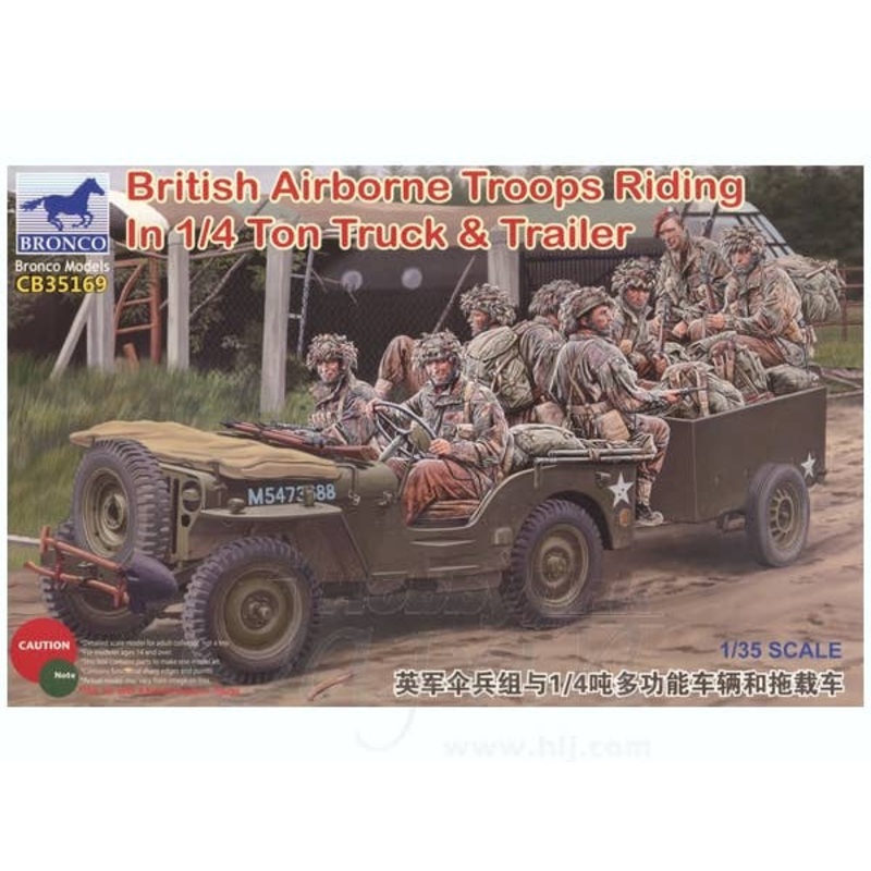 British Airborne Troops Riding In 1/4 Ton Truck & Trailer