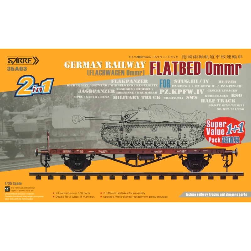 1/35 German Railway Flatbed Ommr (Flachwagen Ommr) (2 in 1) Special Pack w/Track (Length 61.0cm)
