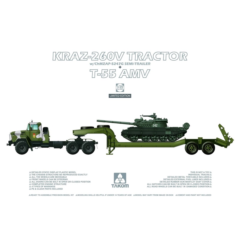 1/35 KraZ-260V Tractor w/ChMZAP-5247Gb Semi-Trailer + T-55 AMV