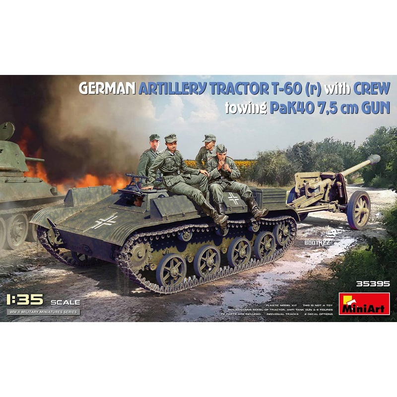 1/35 German Artillery Tractor T-60(r) & Crew Towing PaK40 GUN