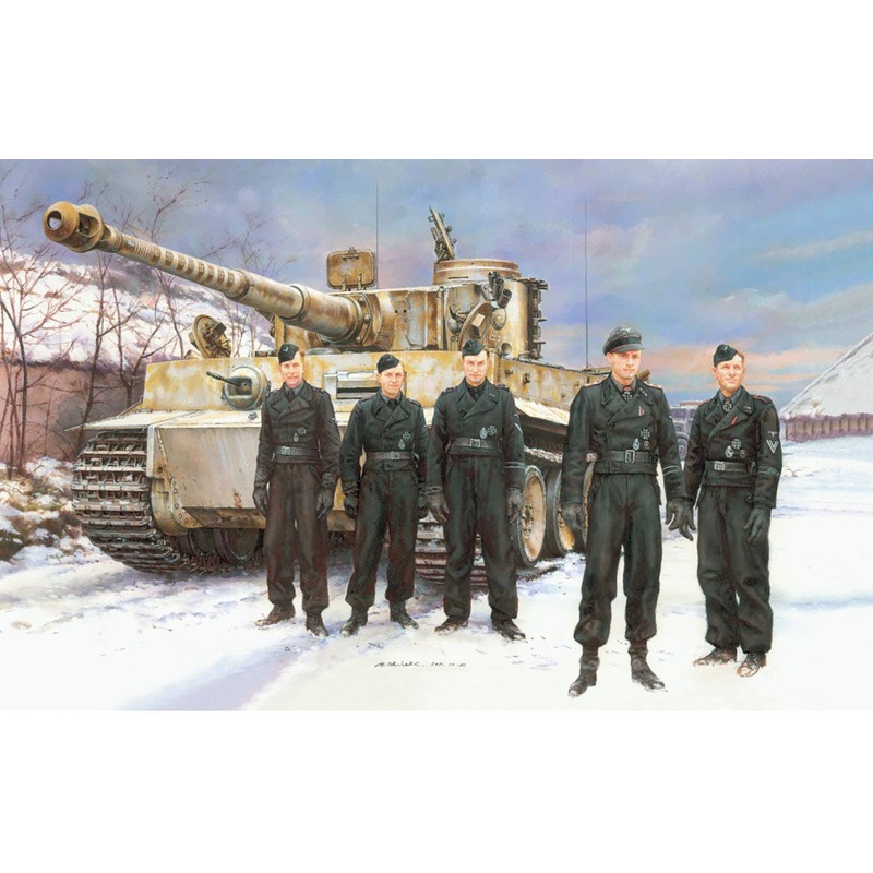 1/35 WWII German Tiger I Early Production Wittmann Command Vehicle Magic Track/Aluminum Barrel/3D Printed Muzzle Brake/5 Figures/Tank Crew Acrylic Stand Included Luxury Edition