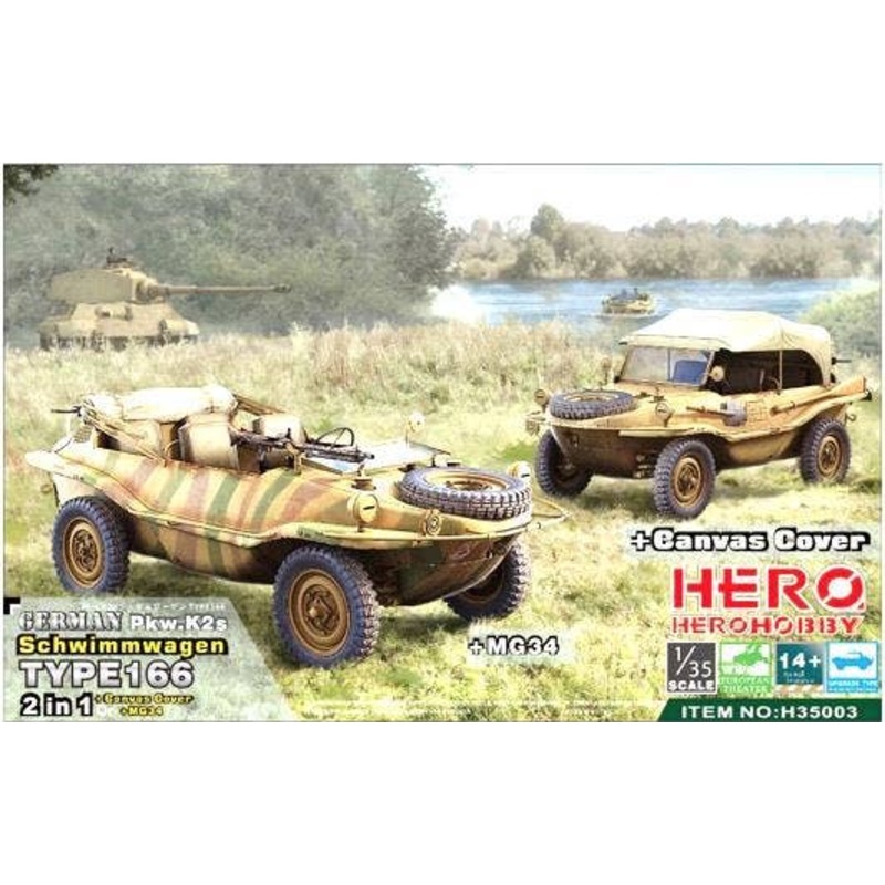 1/35 German Pkw.K2s Schwimmwagen Type 166 + Canvas Cover 2 in 1