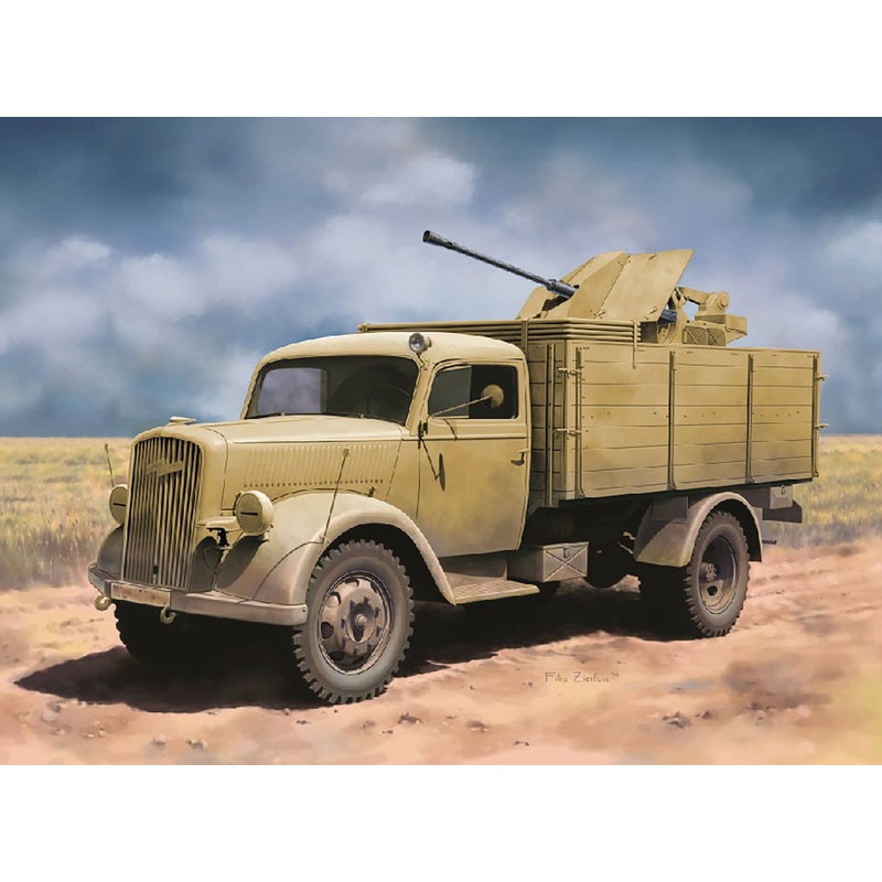 1/35 WW.II German Army 3 ton 4x2 Cargo Truck/ 2cm Anti-aircraft Machine Gun Flak38 Mounted 2in1 6 Figures/ 3D Printed Muzzle Brake/ Metal Vehicle Width Pole Included Luxury set