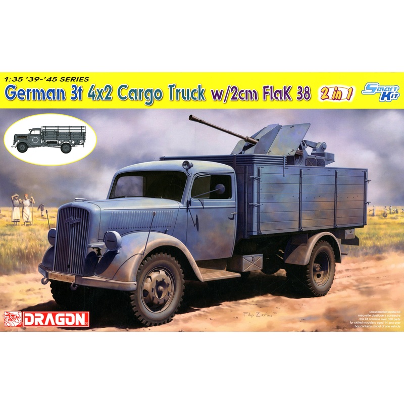 1/35 German WWII 3ton 4x2 Cargo Truck / 20mm Flak38 Antiaircraft Cannon Type (2 in 1Kit)