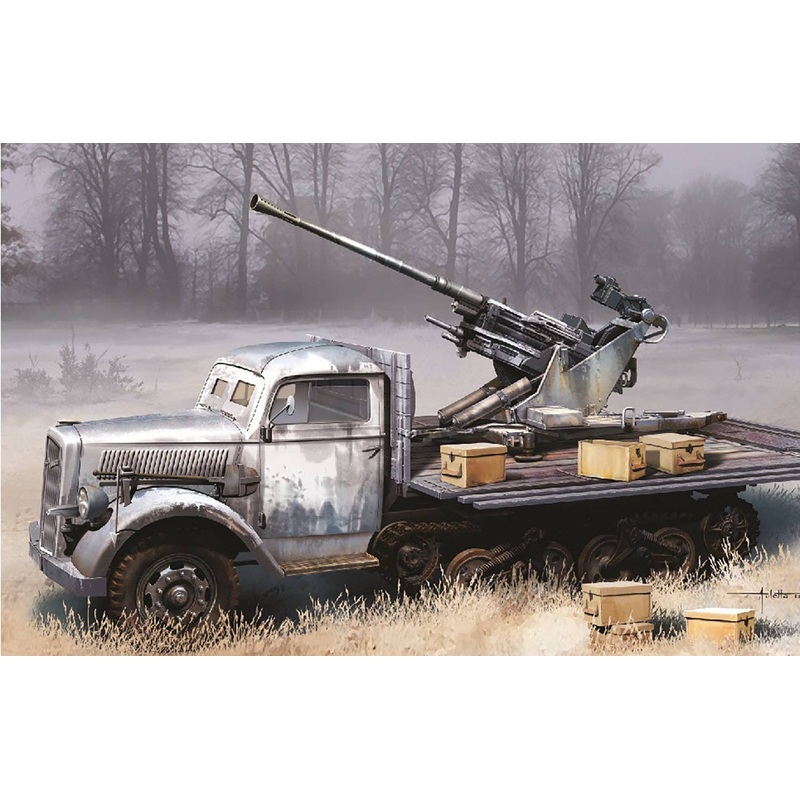 1/35 WW.II German Army Sd.Kfz.3a Maultier Half-track 3.7cm Flak37 Mounted Magic Track /3D Printed Muzzle Brake/ Metal Vehicle Width Pole/ Ammunition Case Included Luxury set