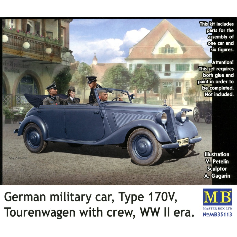 1/35 WWII German Military Car, Type 170V, Tourenwagen with Crew