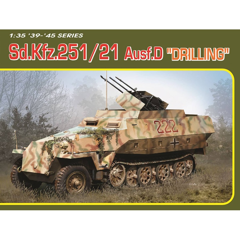 WWII German Sd.Kfz.251/21 D-type self-propelled anti-aircraft gun Drilling Aluminum gun barrel/EZ track/metal vehicle width pole/military uniform & boots/bonus decals included Luxury version