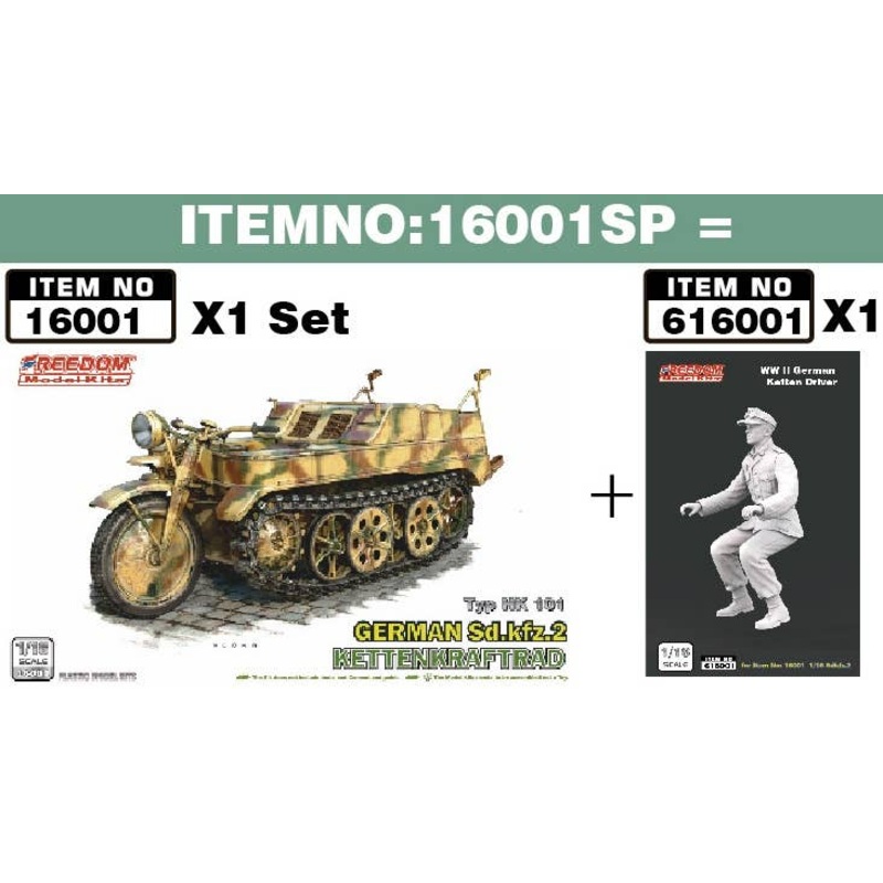 1/16 WW.II German Army Sd.Kfz.2 Kettenkraftrad & Driver Figure Set