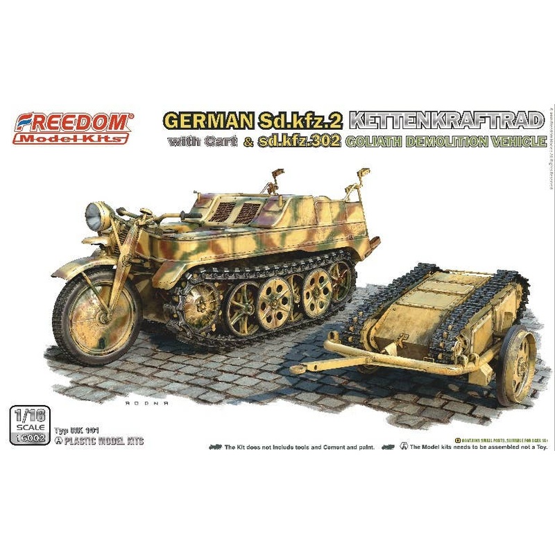 1/16 WW.II German Army Sd.Kfz.2 Kettenkraftrat w/Sd.Kfz.302 Goliath Light Explosive Carrier & Cart Set
