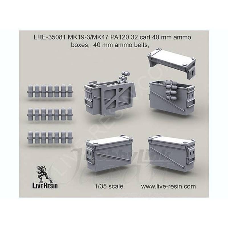 1/35 MK19-3/MK47 PA120 32 Cart Ammo Boxes Ammo Belts