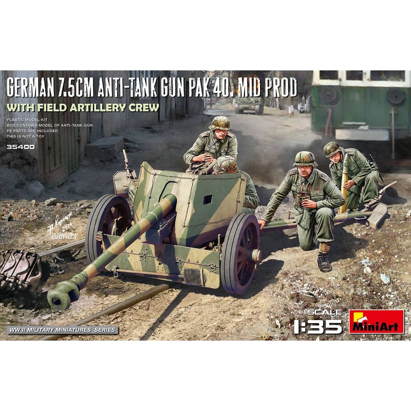 1/35 German 7.5cm Anti-Tank Gun Pak 40. Mid Prod. With Field Artillery Crew