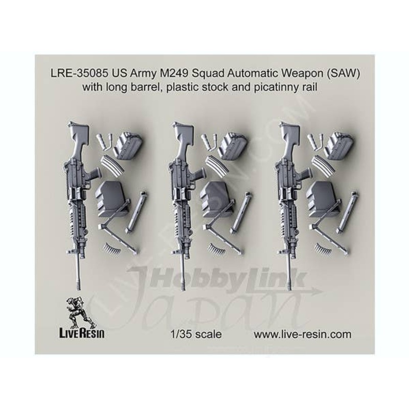 1/35 M249 Squad Automatic Weapon with Long Barrel Plastic Stock and Picatinny Rail