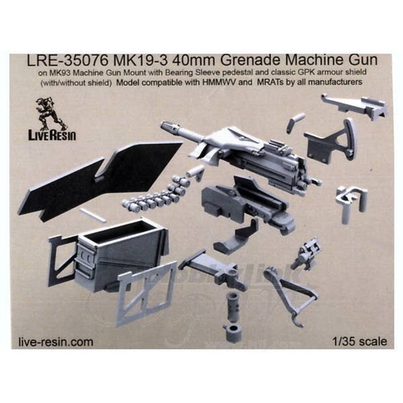1/35 MK19-3 40mm Grenade Machine Gun on MK93 Machine Gun Mount with Bearing Sleeve Pedestal and Classic GPK Armour Shield