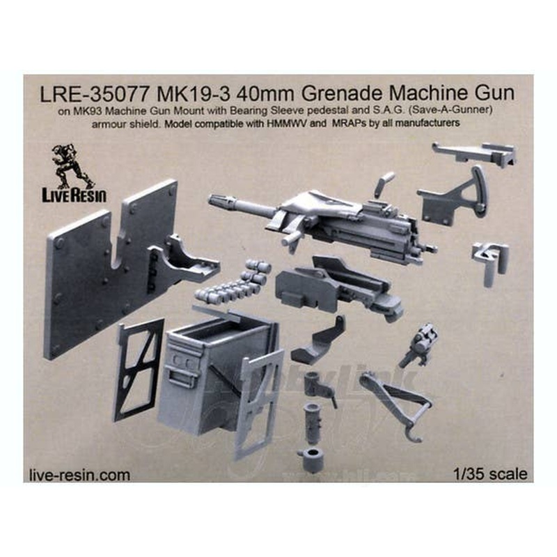 1/35 MK19-3 40mm Grenade Machine Gun on MK93 Machine Gun Mount with Bearing Sleeve pedestal and S.A.G. Armour Shield