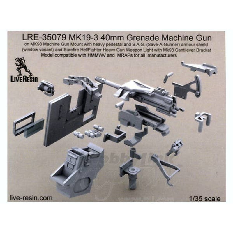 1/35 MK19-3 40mm Grenade Machine Gun on MK93 Machine Gun Mount with Heavy Pedestal and S.A.G. Armour Shield