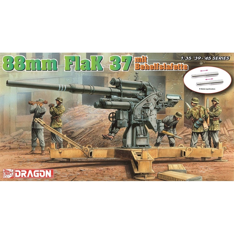 1/35 WW.II German Army 8.8cm Cannon Flak37 Simple Gun Seat Type Aluminum Barrel & Artillery Figure Included