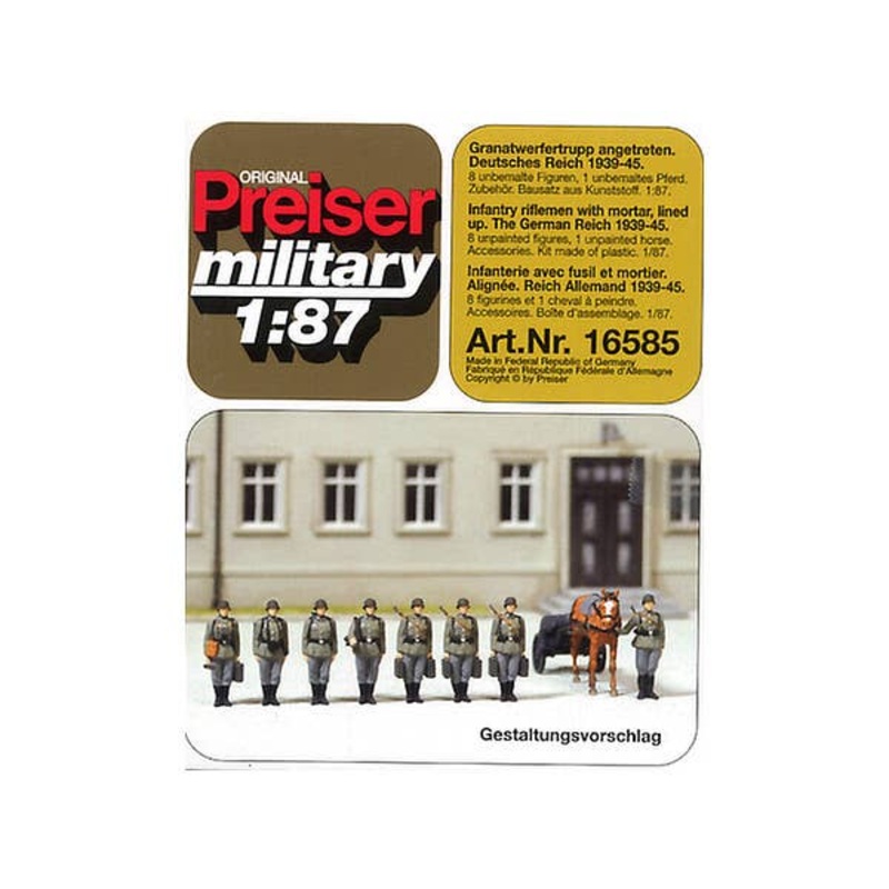 1/87 Infantry Riflemen w/Mortar Lined Up 8pcs