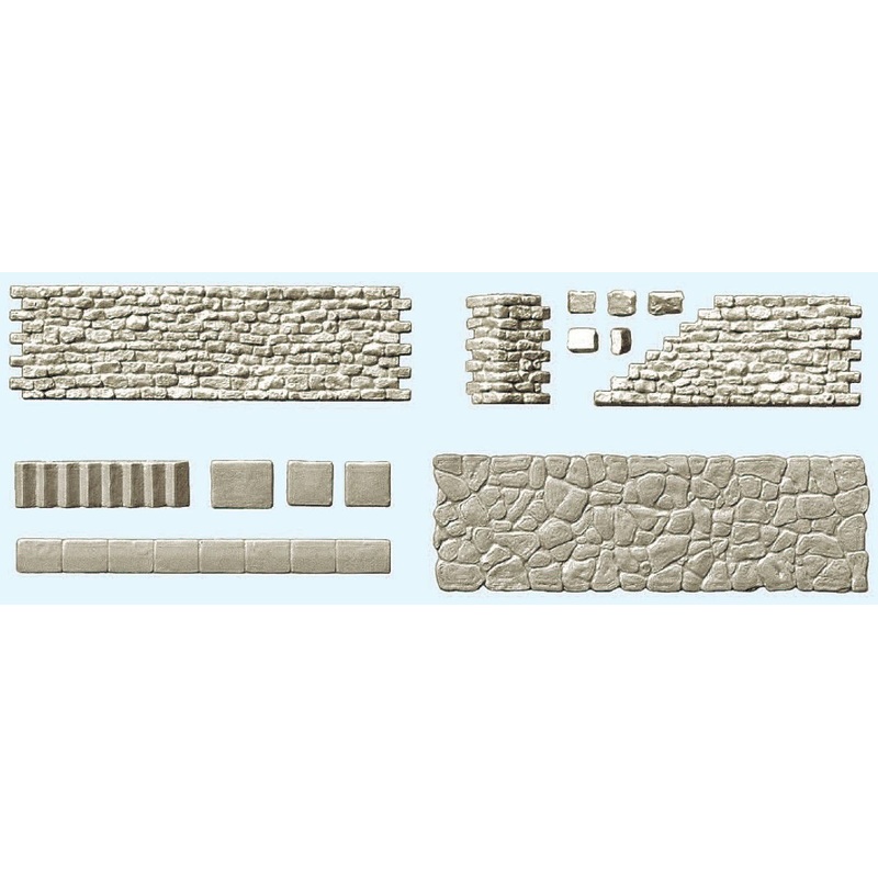 1/87 Preiser Cut Stone Walls Stairs & Sidewalk 10pcs HO Gauge