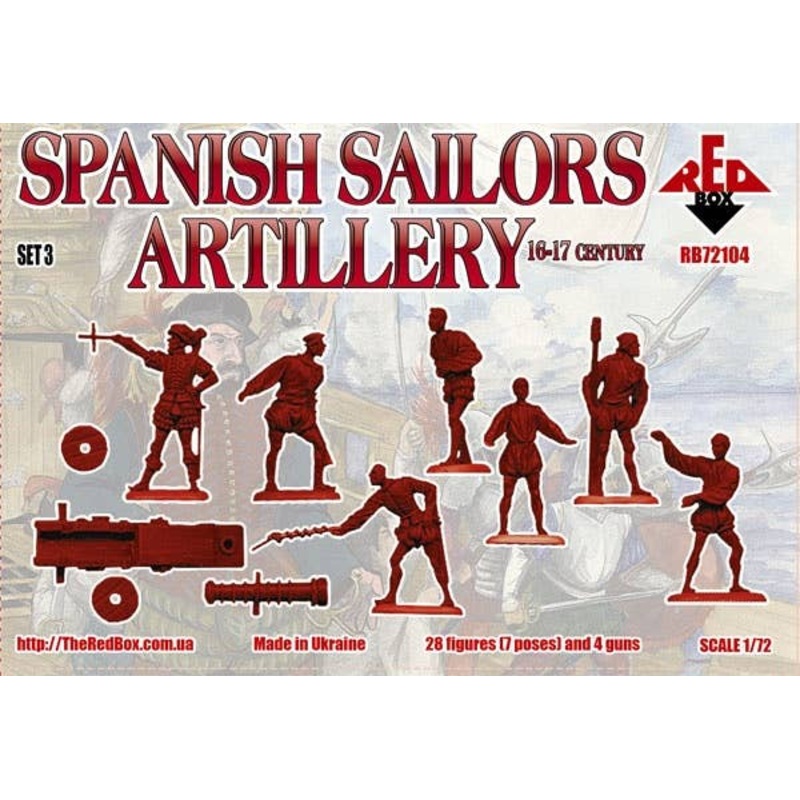 1/72 Spanish Sailors Artillery 16-17 Century (28 figures, 7 poses and 4 guns)