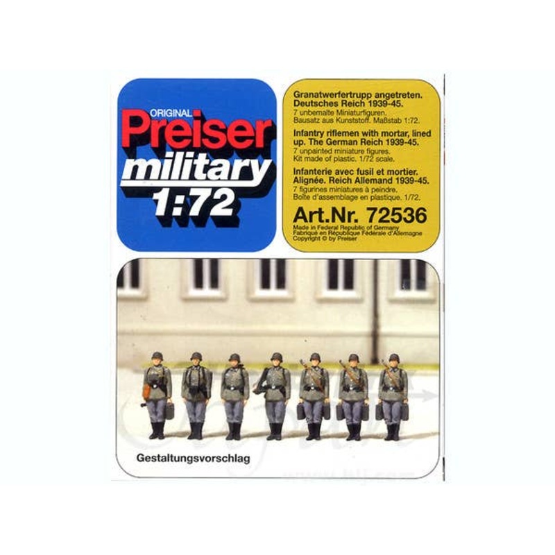 1/72 Infantry Riflemen w/Mortar Lined Up 7pcs