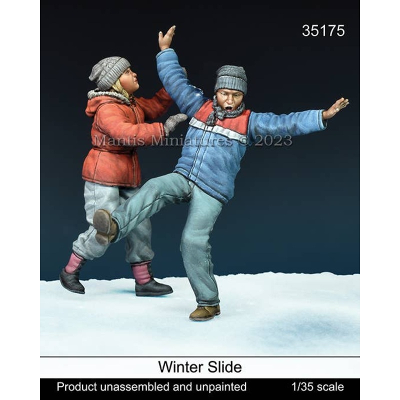 1/35 Current Use Children Sliding on Snowy Roads (2 pieces)