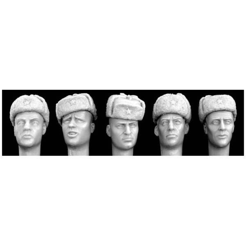 1/35 5 Different Heads with Soviet Style WWII Ushanka Cold Weather Caps
