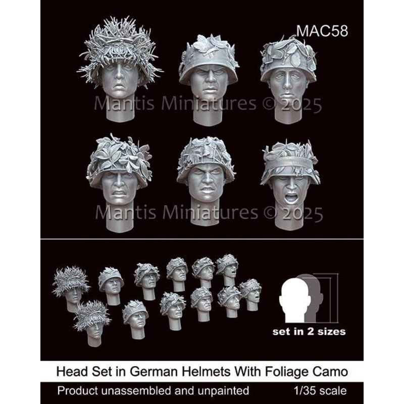 1/35 Head Set in German Helmets With Foliage Camo