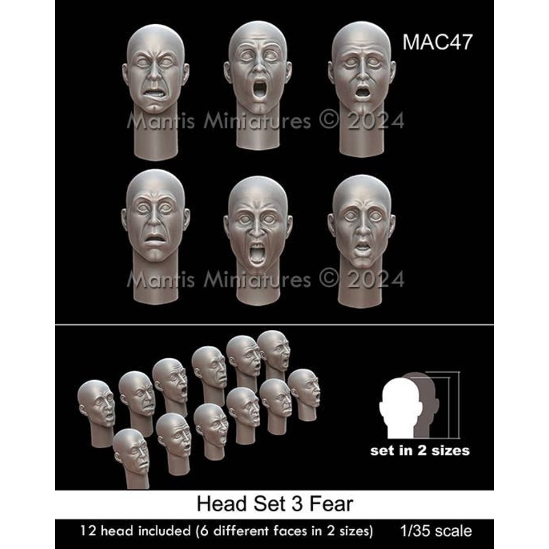 1/35 General Purpose Headset 3 Expression Of Fear (6 Types, 2 Sizes, 12 Pieces)