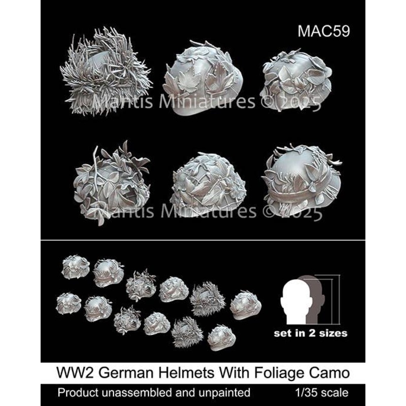 1/35 WW2 German Helmets With Foliage Camo
