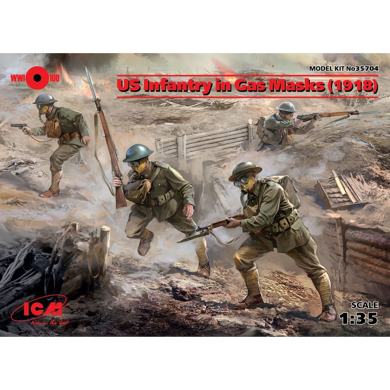 1/35 US Infantry in Gas Masks (1918) (4 Figures)