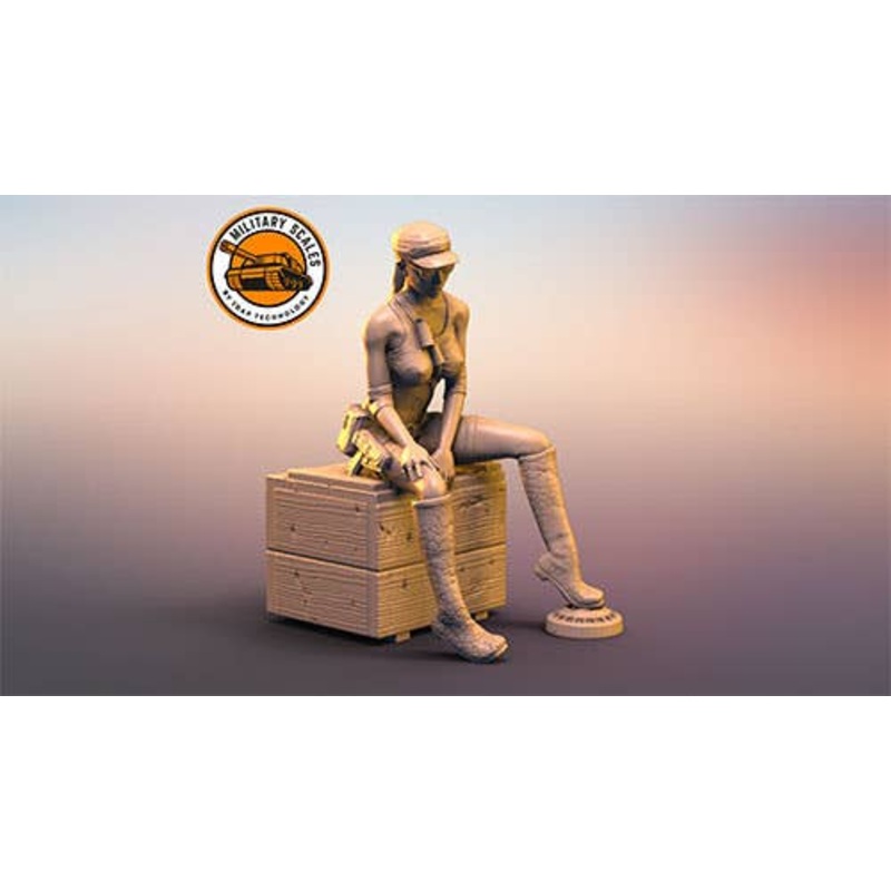 1/35 Military Girl No.3 Sitting in a Wooden Box